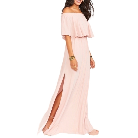 Show Me Your Mumu "Hacienda" off shoulder Maternity blush pink gown. Sz XS - Picture 4 of 5